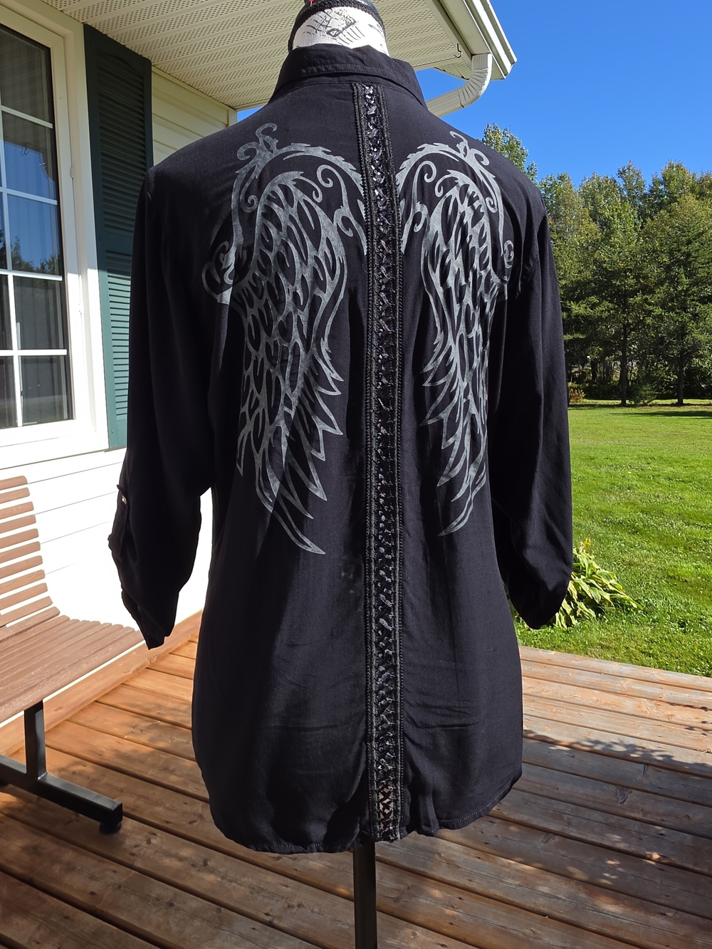 Harley-Davidson Women's Black Embroidered & Printed Wings Button-Up Shirt